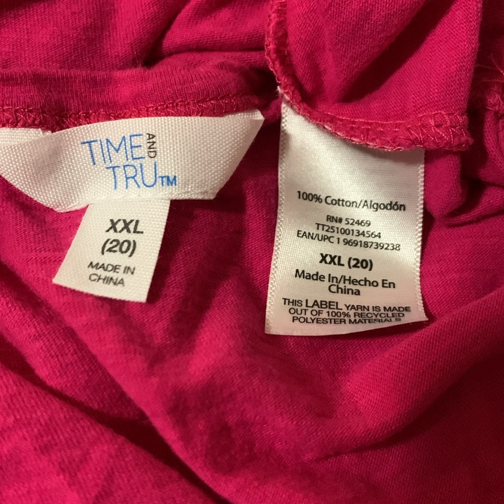 Time and Tru 100% Cotton Hot Pink Summer Top XXL 20 - Picture 3 of 3